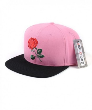 AUNG CROWN Rose Flat Bill Snapback Hats Embroidered Women Men Adjustable Baseball Caps - Pink - C712MOJL14F