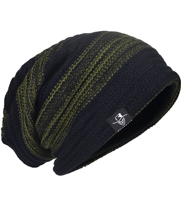 Men Two-Tone Slouchy Beanie Skull Cap Lining Hats DB306 - Green - CM12NDXAAJV