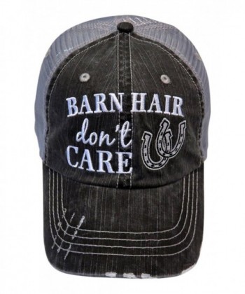 Embroidered Barn Hair Don't Care Distressed Look Grey Trucker Cap Hat Farm - White Horseshoe - CQ18329DXCD