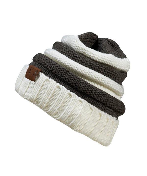 VANGAY Slouchy Cable Beanie Hat Soft Warm Oversized Chunky Knit Thick Cap Men & Women - White/Dark Gray - CB186XD4NIK