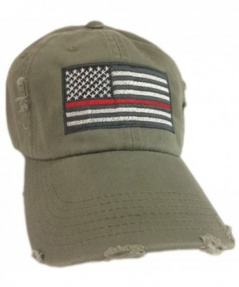 BlvdNorth Thin Red Line American Flag Hat cap Olive Green Support firefighters - CT12BHIOHDV