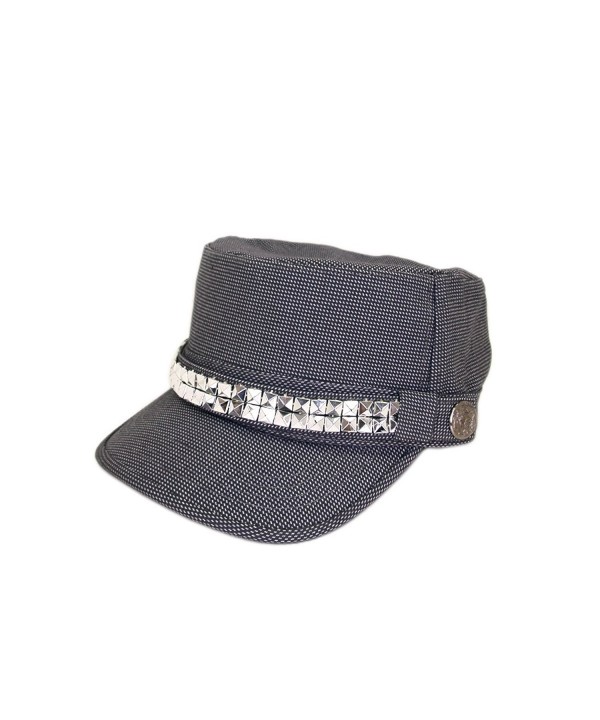 Adjustable Cotton Military Style Studded Bling Army Cap Cadet Hat - Diff Colors Avail - Navy - C311KUTXP7N