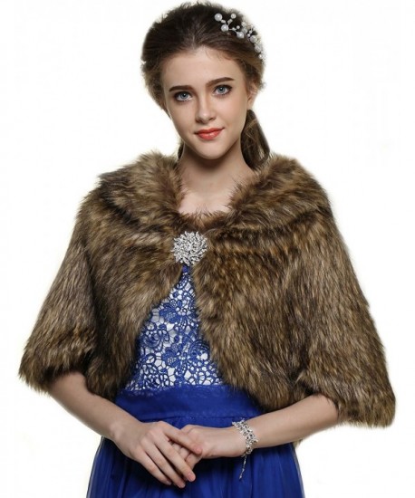 Aukmla Women's Wedding Fur Wraps and Shawls- Faux Fur Stole and Scarf for Women - CN1218YVNHH