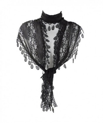 Silver Fever Elegant Vintage Skinny Lace Scarf - Black - CP12F6S0EIP