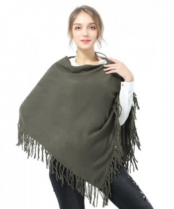 Joulli Women's Knitted Tassel Asymmetric Poncho Wrap Shawl - Dark Green - C6187E7KY48