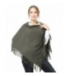Joulli Women's Knitted Tassel Asymmetric Poncho Wrap Shawl - Dark Green - C6187E7KY48
