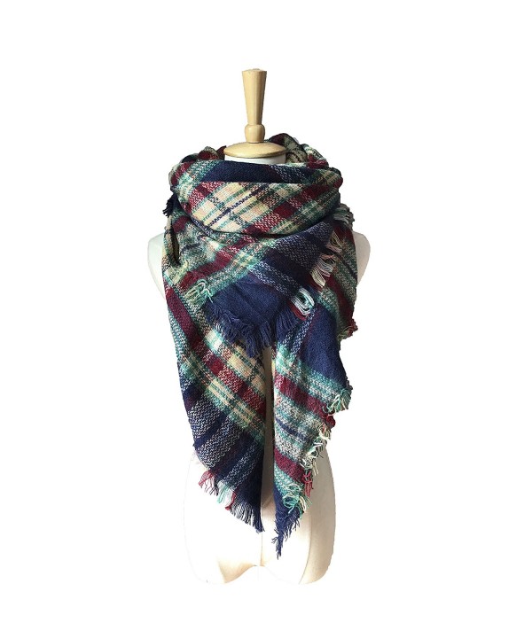 Synthiiz Soft Warm Tartan Plaid Scarf Shawl Cape Blanket Scarves Fashion Wrap - Navy - CJ185ICODGY