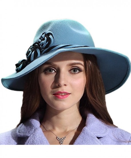 June's Young Women Hats Wool Felt Hats for Winter Wide Brim Floppy - Sky Blue - CI11RUFERY5