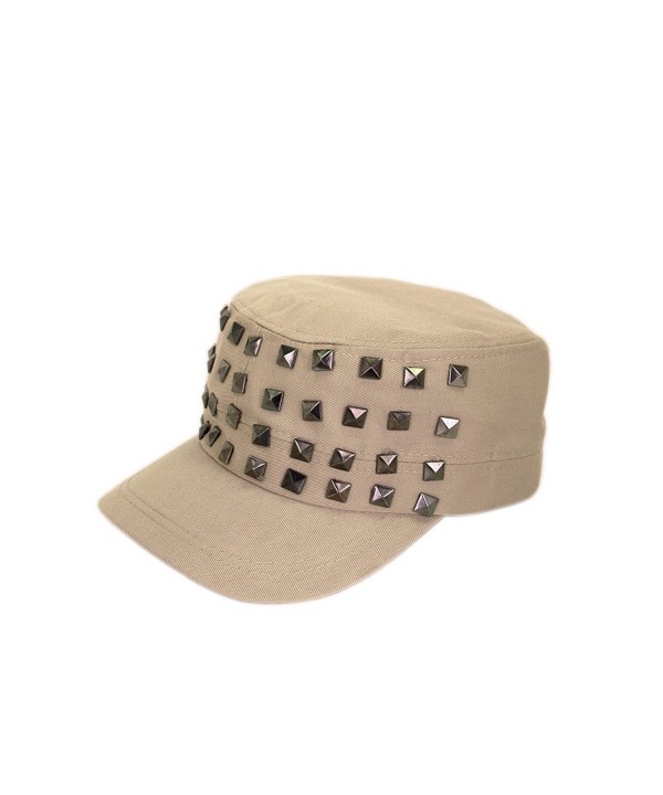 Adjustable Cotton Military Style Studded Front Army Cap Cadet Hat - Diff Colors Avail - Khaki - C911KUTXO5V