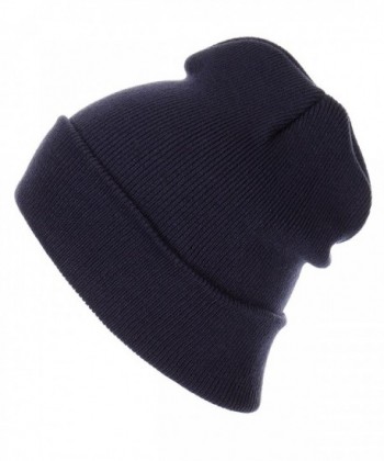 RufNTop Thick Plain knit Beanie Slouchy Cuff Toboggan Daily Hat Soft Unisex Solid Skull Cap - Navy - CQ188DD87I2