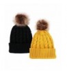 Women Fashion Faux Fur Pom Pom Wool Knit Beanie Skully Hat Cap - Black-Yellow - CE12NSYUJFK