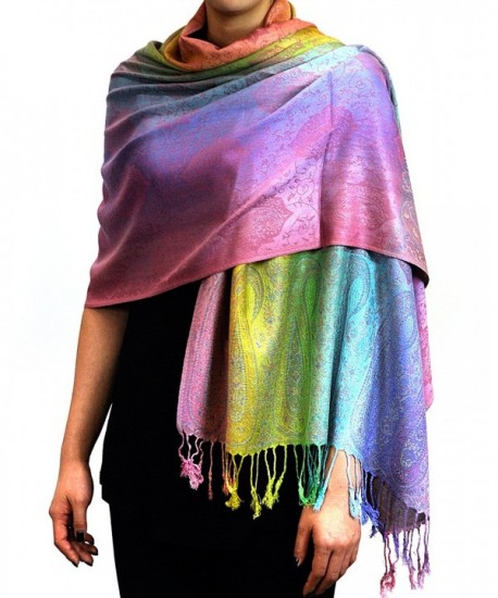 NYFASHION101 Elegant Colorful Paisley Soft Pashmina Scarf Shawl Wrap NBH1401Y - Light Rainbow 05 - CN11NJ4YW7D
