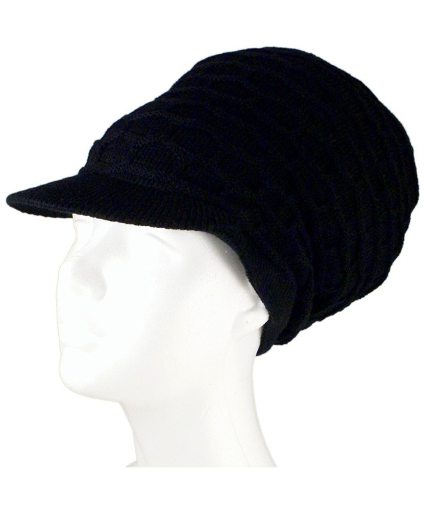 SSK Rasta Dread Knit Tam Hat - "Dreadlocks Cap" (Medium Length Solid Black- with Brim) - CQ11QS0T40P