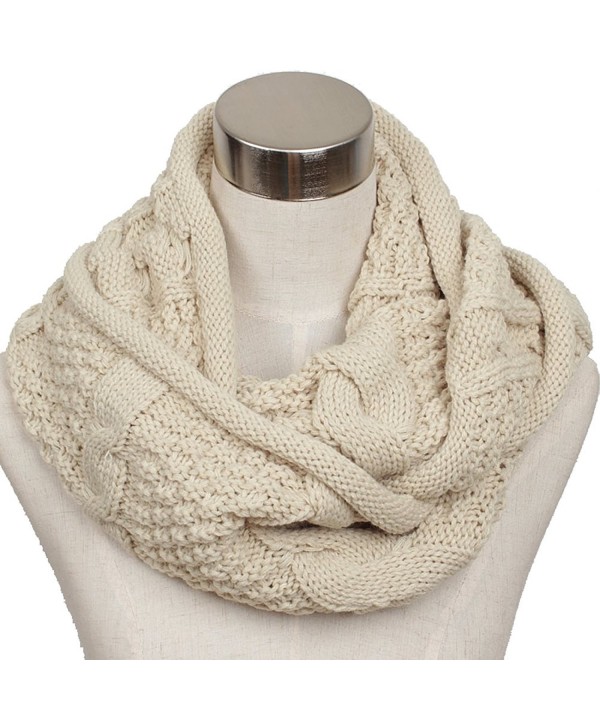 Ls Lady Women's Warm Infinity Circle Scarf Ribbed Knit Scarf Cowl Wrap - Off White - CL127PVG8WH