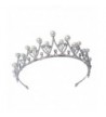 FF Pearl Wedding Tiara for Women Crystal Rhinestones Crown Silver Plated - CF12O3I645A