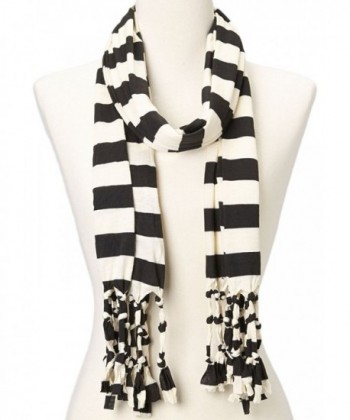 Women Lightweight Boutique Soft Knit Stripe Vintage Cotton Scarf for Women - White & Black - CD11N9C5XUF