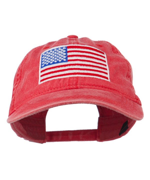 E4hats American Flag Embroidered Washed Cap - Red - CH11MJ3NIEX