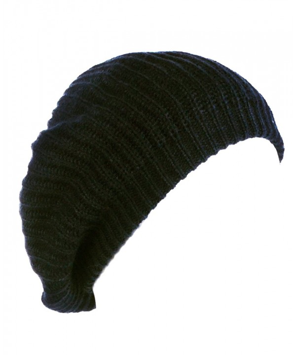 BYOS Ladies Winter Solid Chic Slouchy Ribbed Crochet Knit Beret Beanie Hat W/WO Flower Adornment - Black - CQ12N691E0F