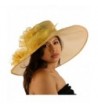 Summer Kentucky Derby Wide 7" Brim Organza Floppy Fishnet Gold Floral Hat - Gold - C211JP5N4O7