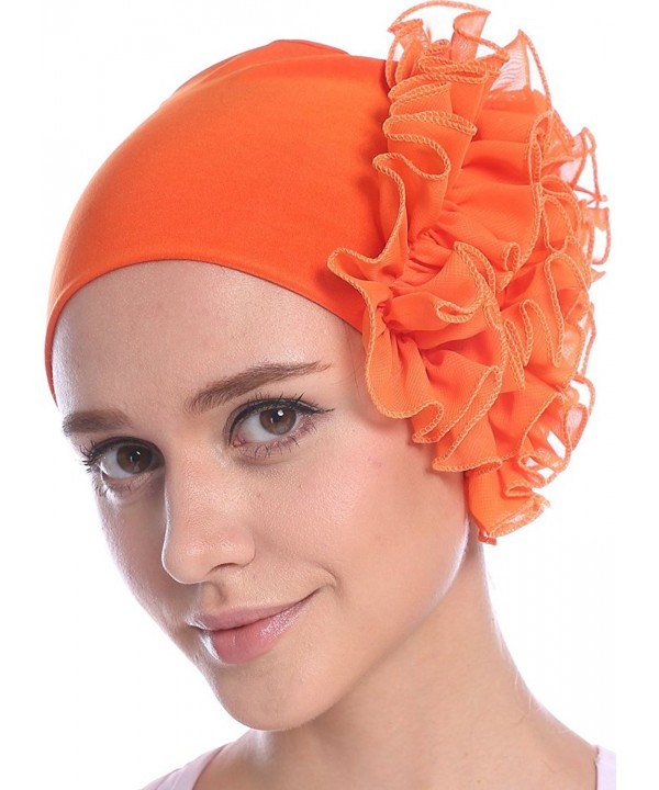 YI HENG MEI Women's 2 Pack Elegant Soft Chiffon Pleated Flower Muslim Turban Cap Chemo Cap Nightcap - Orange - CP1820LKGHD