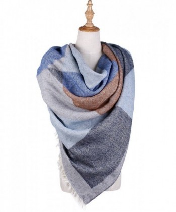 Plaid Blanket Scarf Women Big Square Long Scarves Warm Tartan Checked Shawl - B002-grey-blue and Camel Series - CK186MHE4Y5