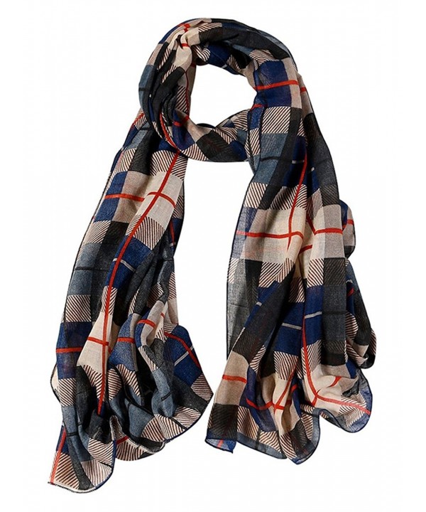 GERINLY Women's Scarves: Classic Stripes And Checks Oblong Wrap Scarf - Navy Blue - CX188UT0I73