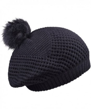 ORSKY Warm Cable Knit Beanie Hat With Pom Pom Stylish Winter Hats For Women Skull Cap - Black - CK1884LEWOZ