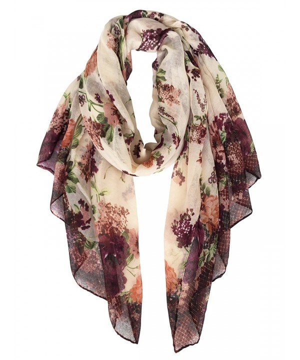 Herebuy - Fashionable Floral Scarves: Pretty Rose Print Scarf Shawl - Coffee - CM183N0KDMH