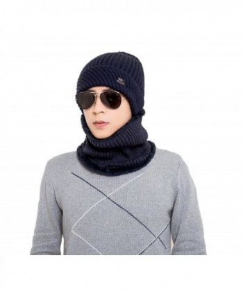 Runtlly Winter Beanie Hat Scarf Set Fleece Lining Warm Knit Hat Thick Knit Skull Cap - Navy - CV1878LKWWY