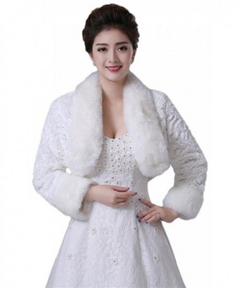 Oncefirst Women's Winter Faux Fur Wedding Jacket for Bride Wrap Shawl Bolero Jacket - Ivory - CX12MFEHOO5