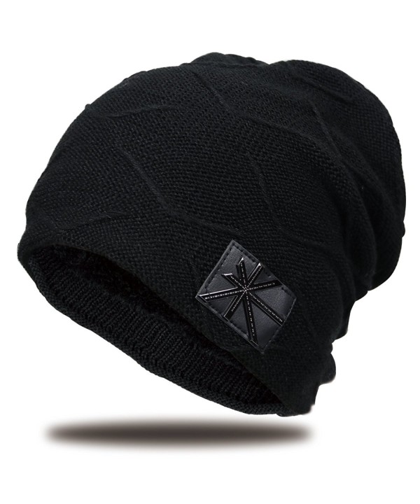 JNINTH Winter Beanie Hats Knitting Thick Slouchy Skull Cap For Men Women - Black - CM188X76URW