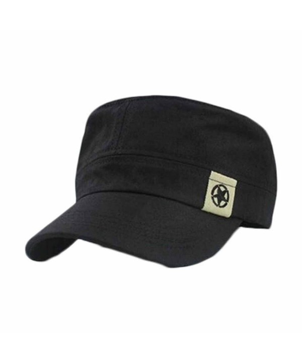 UPLOTER Flat Roof Military Hat Cadet Patrol Bush Hat Baseball Field Cap - Black - C112J5JIWM1