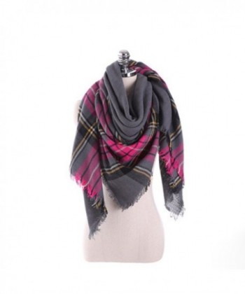 Women's Cozy Tartan Scarf Wrap Shawl Neck Stole Warm Plaid Checked Pashmina - Dark Gray Pink - C5186R4XZTD