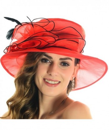 Lady Church Derby Kentucky Formal Event Plume Organza Hat Sm055 (red) - C611MGQQO0N