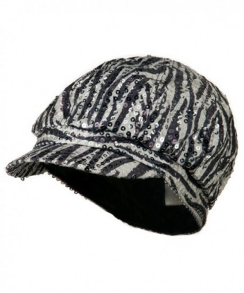 Zebra Sequin Newsboy Cap - Black White W12S51B - C8110A3TSAZ