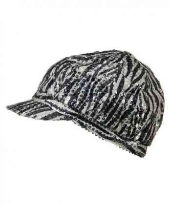 Zebra Sequin Newsboy Cap Black in Women's Newsboy Caps