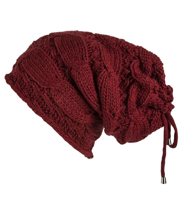 Lilax Cable Knit Slouchy Chunky Oversized Soft Warm Winter Beanie Hat - Burgundy - CZ186Y5HE6N