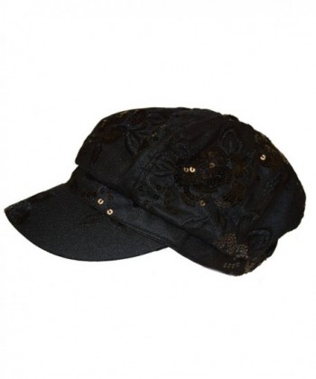 Newsboy Cap / Black w/ Sequin Floral Patterns - CK1137AO8D1