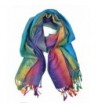 Plum Feathers Tapestry Ethnic Paisley Pattern Pashmina Scarf - Blue Rainbow - CW1805HMC8N