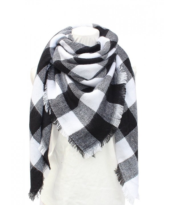 VERABENDI Women's Soft Tassels Plaid Scarf Big Grid Winter Warm Wrap Shawl - Gray - CR1884GRILM