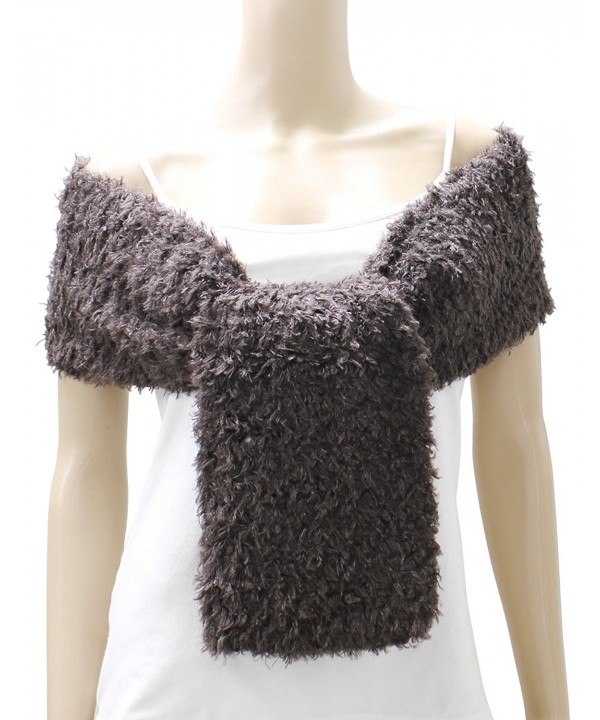 Womens Brown Curly Plush Weight - Dark Brown Curly Wool Like Stole - CU126TZ5PGP