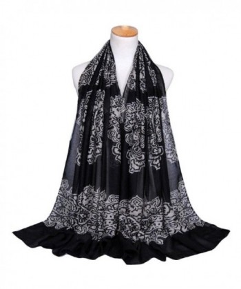 TONSEE Ladies Fashion Printing Long Soft Wrap Scarf Shawl - Black - CQ12N2LPCG0