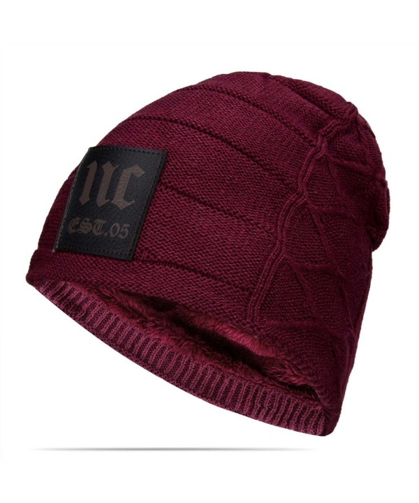 Nine City Stylish Unisex Baggy Beanie Slouchy Crease Knit Beanie Baggy Skull Cap Hat (Red Wine) - C012MN19K7T