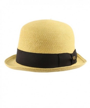 Men's Summer 1800s Derby Bowler Round Top Bob Dome Fedora Hat - Natural - CC12ER12HG9