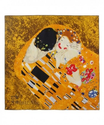 Swhiteme Luxurious 100% Silk Charmeuse Square Scarf - "Gustav Klimt's ""The Kiss""" - CJ11FC5NFI9