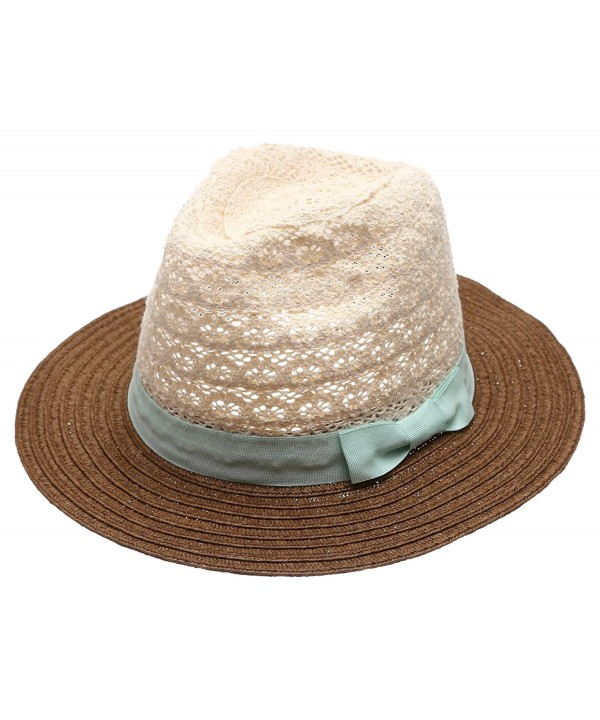 Women's Summer Crochet Floppy Mid Brim Panama Style Sun Beach Hat With Bow Band. - Mint - C817YDE98OC