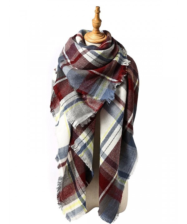 Century Star Women's Gorgeous Fall and Winter Plaid Blanket Scarf Warm Tartan Wrap Shawl - Purple Red - C0186RE982S