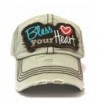 BLESS YOUR HEART Embroidery on KHAKI Distressed- Vintage Cap w/ Back &lt3 Detail - CD17YKHWOUE