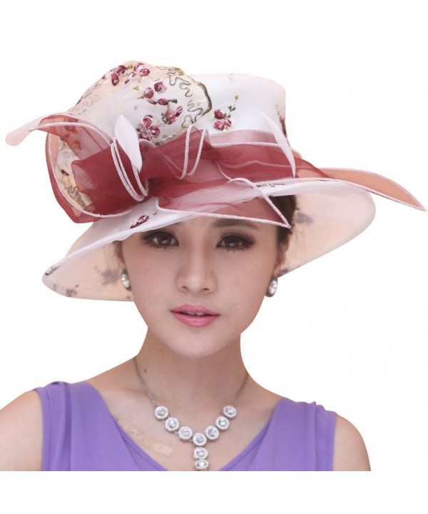June's Young Women Sun Hat Elegant Handmade Embroidered Flowers White - C111O9OE777