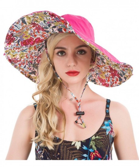 Lenikis Women's UPF50+ Sun Hat Wide brimmed UV Protection Hat Foldable Beach Hats - Rose - CQ18C5C900E